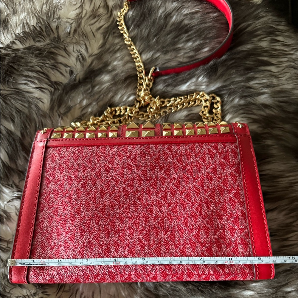 Red Studded Shoulder Michael Kors Handbag - Picture 2 of 10